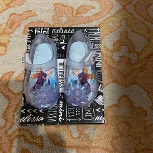 Mini Melissa Ultra Disney Frozen BB shoes size 5. Glass glitter blue.